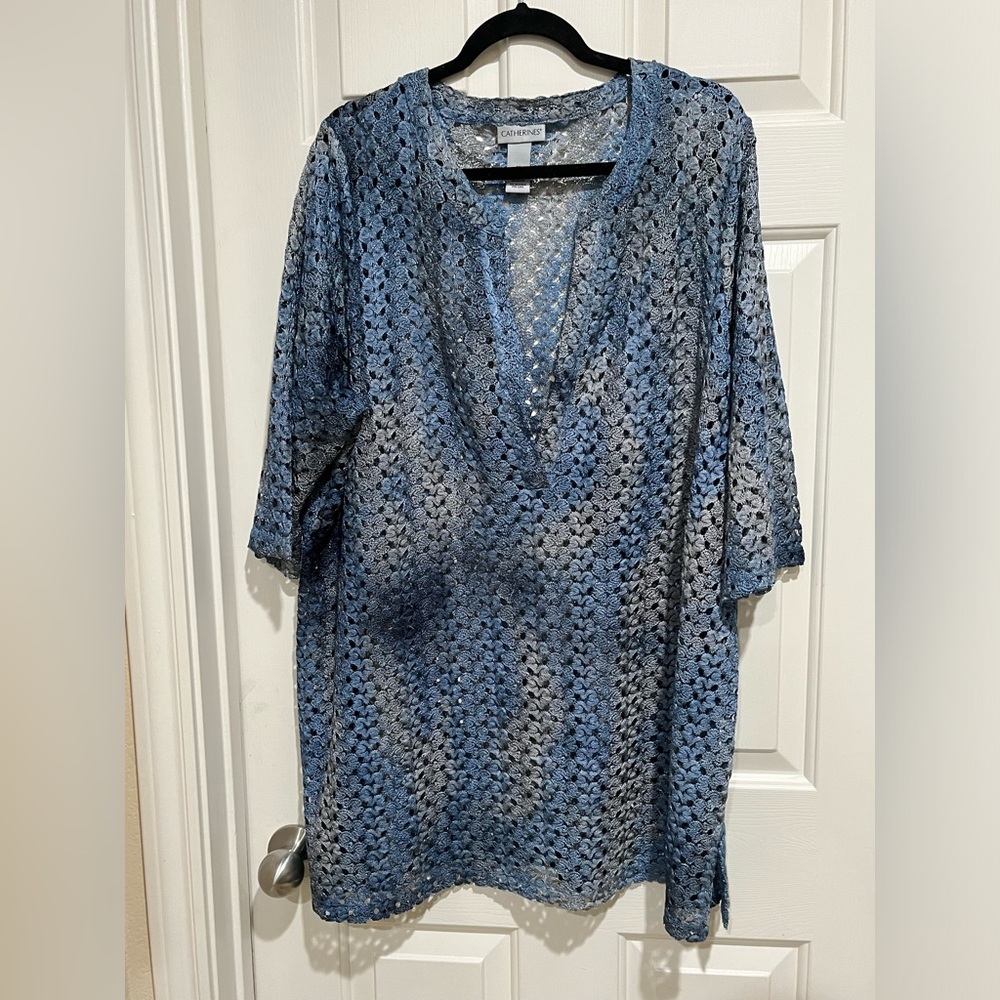 Catherines Light Blue Crochet Top Women SIZE 1X (18/20W)